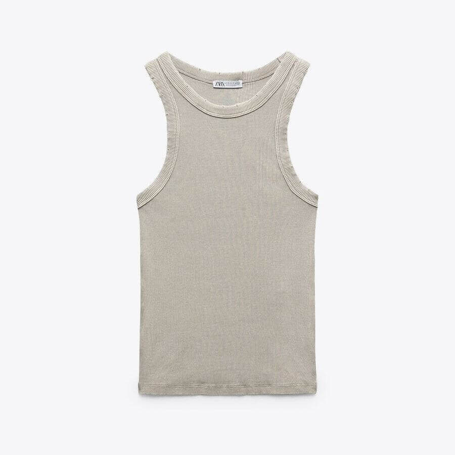 

Топ Zara Ribbed Faded, хаки