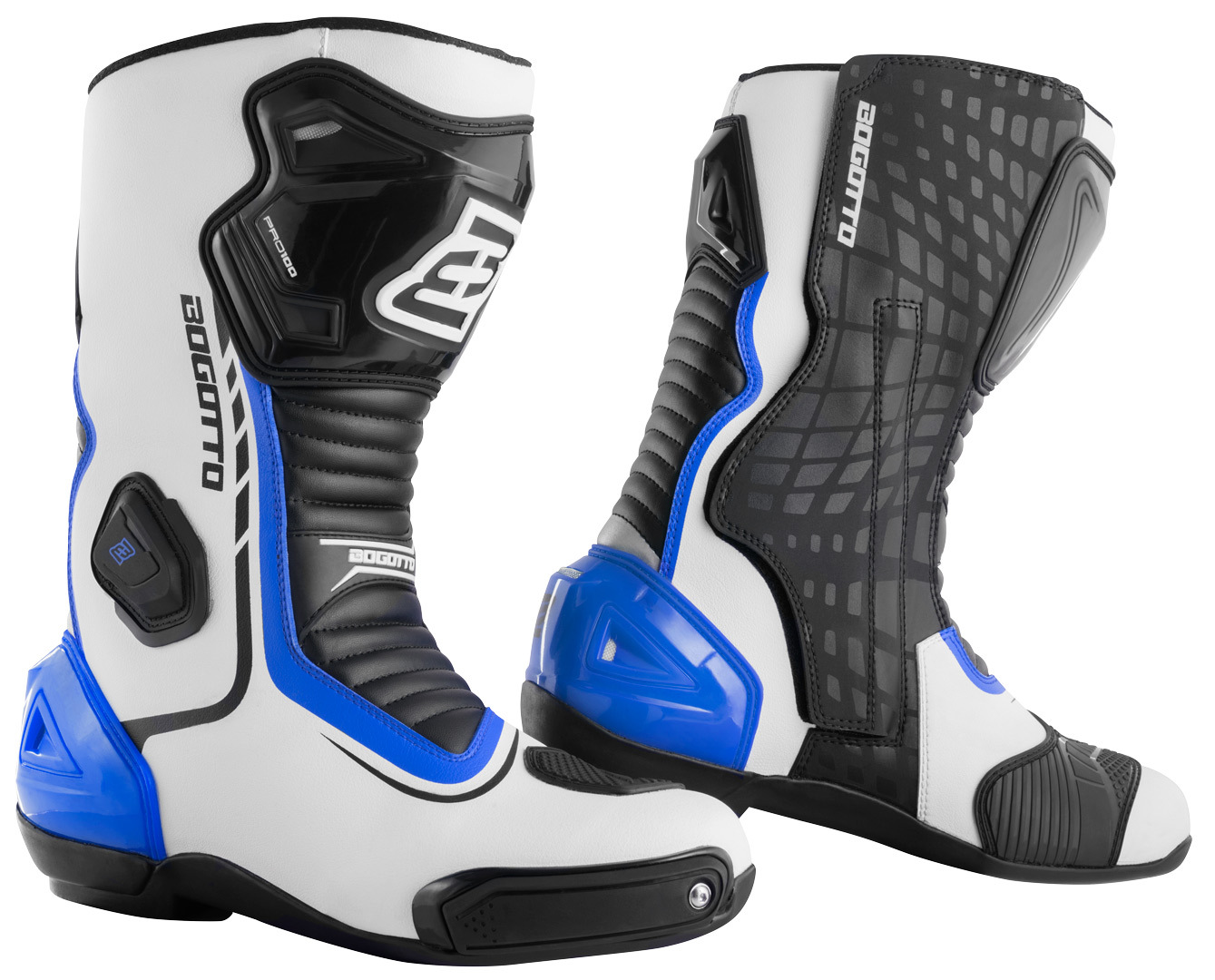 Мотоциклетные ботинки Bogotto Race-X с укреплением на лодыжке, белый/синий/черный