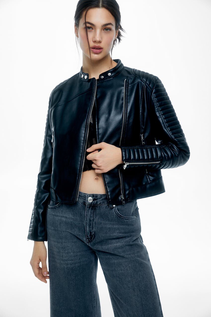 

Байкерская куртка из искусственной кожи Pull&Bear, черный