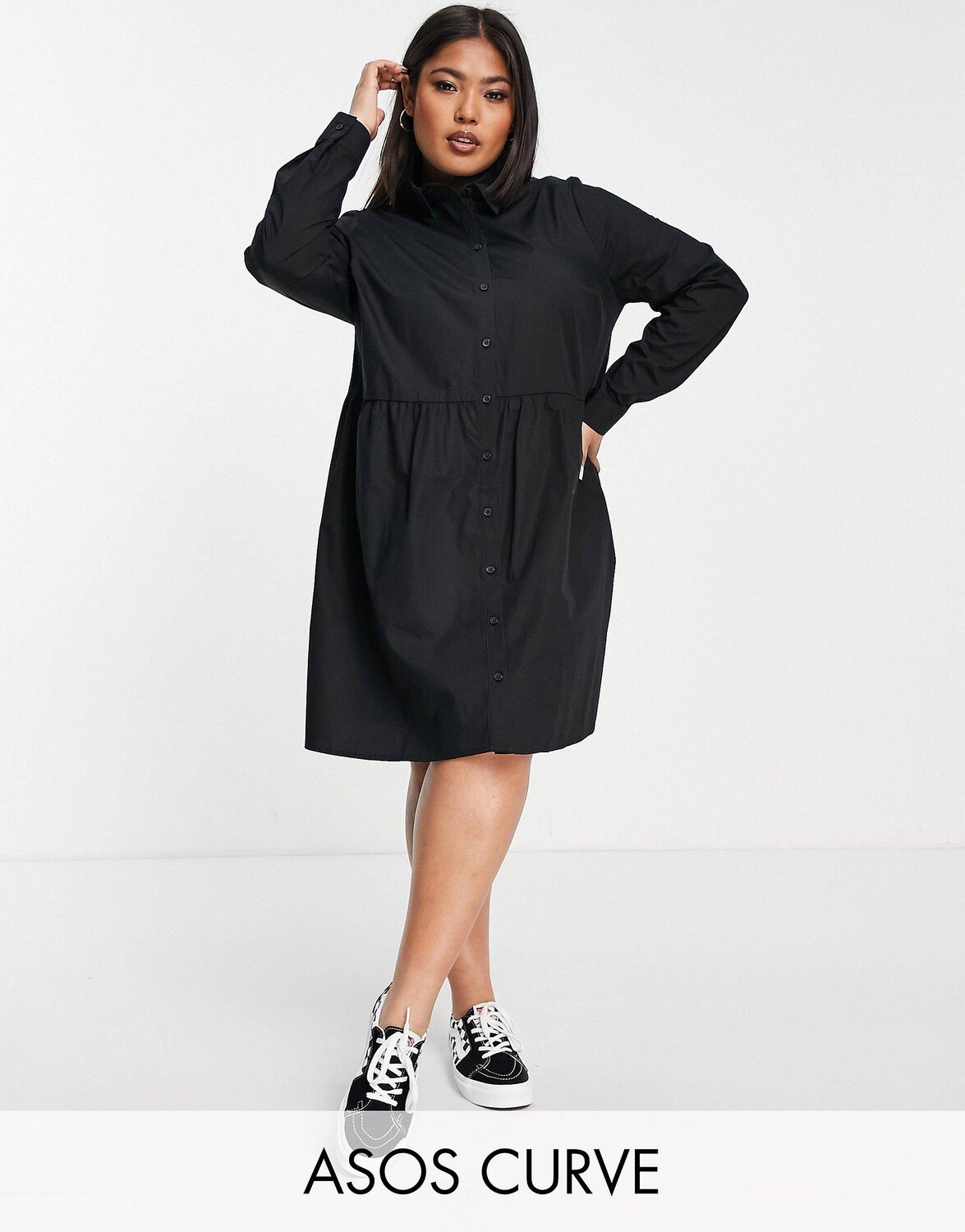 

Черное платье-рубашка мини из хлопка ASOS DESIGN Curve