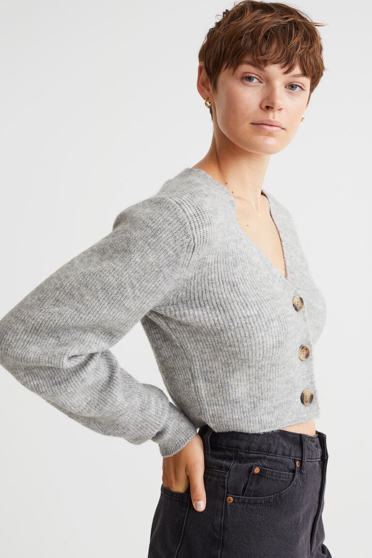 

Короткий кардиган H&M, светло-серый меланж