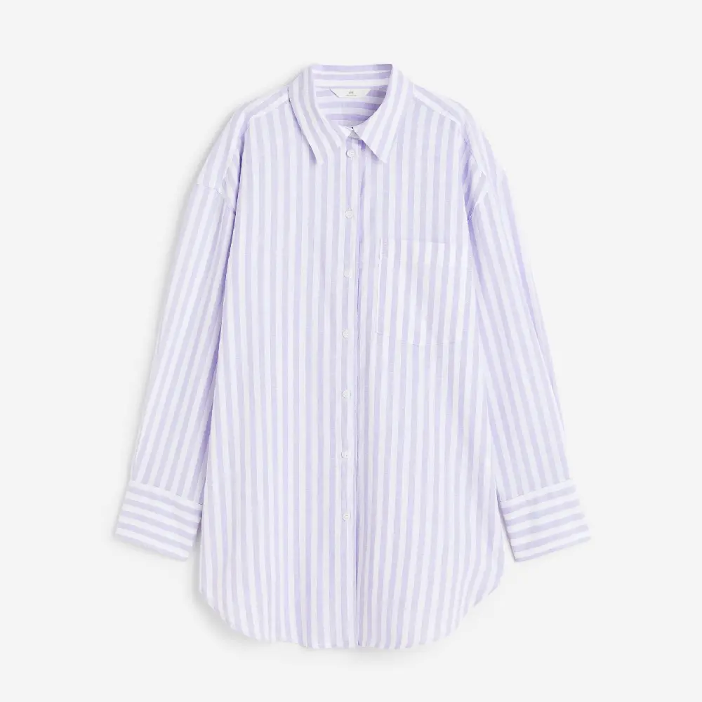 

Рубашка H&M Linen-blend, сиреневый/белый