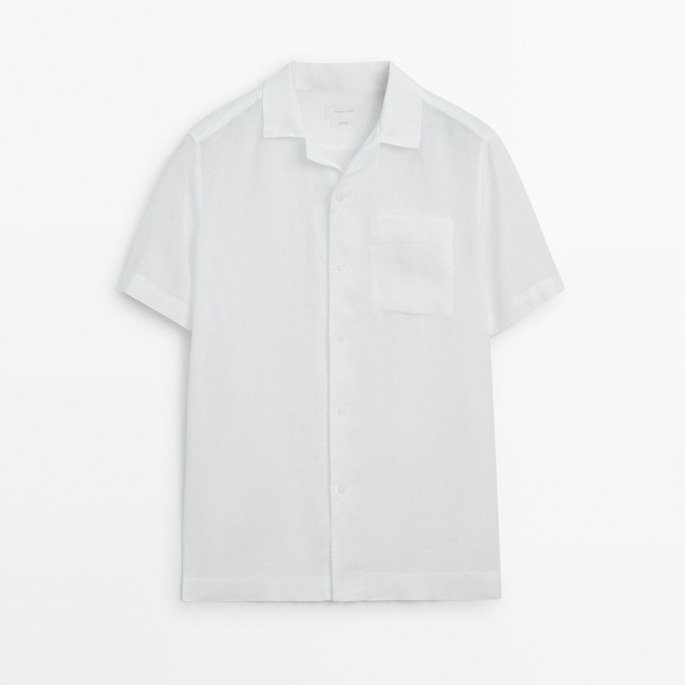 Рубашка Massimo Dutti Slim Fit Short Sleeve Linen, белый