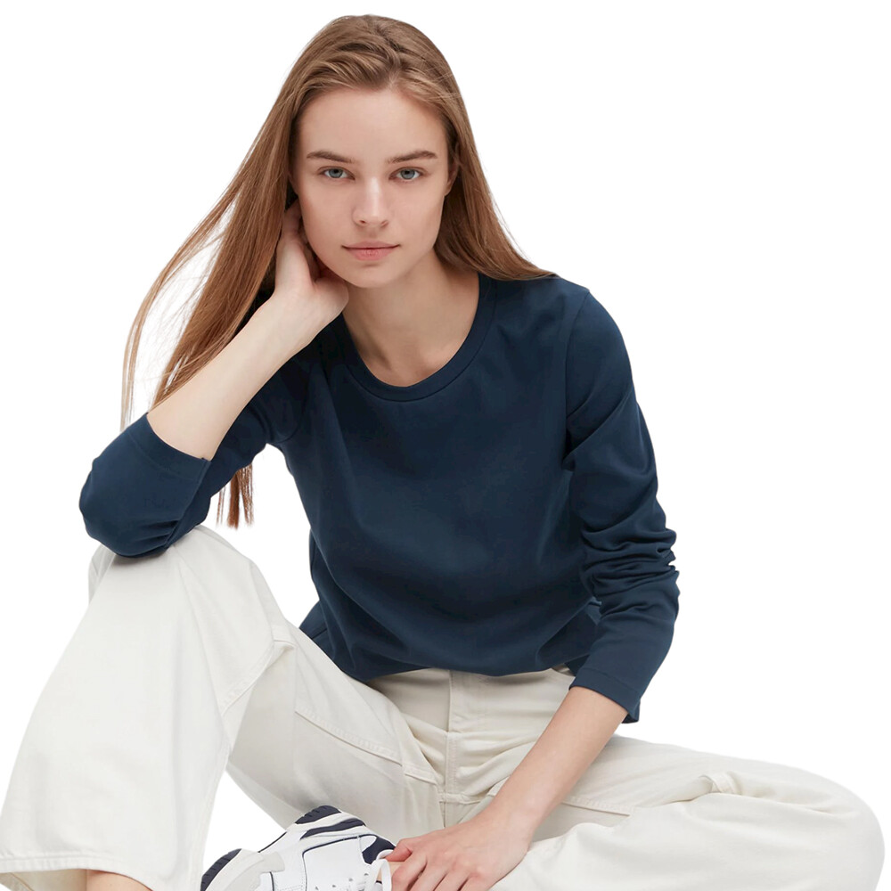

Лонгслив Uniqlo Cotton Crew Neck, голубой