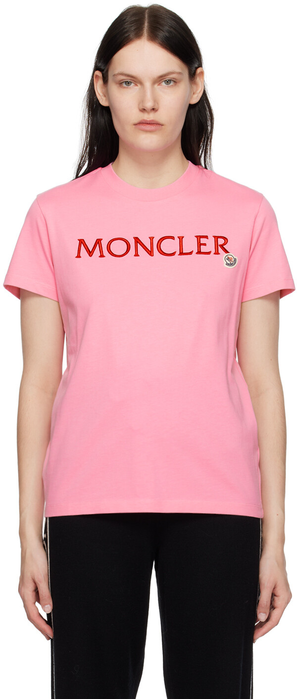 

Розовая футболка с вышивкой Moncler, Розовый