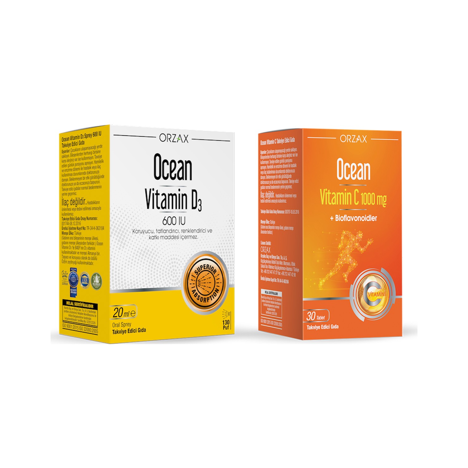 Спрей Orzax Ocean Vitamin D3 600 МЕ, 20 мл + Витамин C Ocean 1000 мг, 30 таблеток