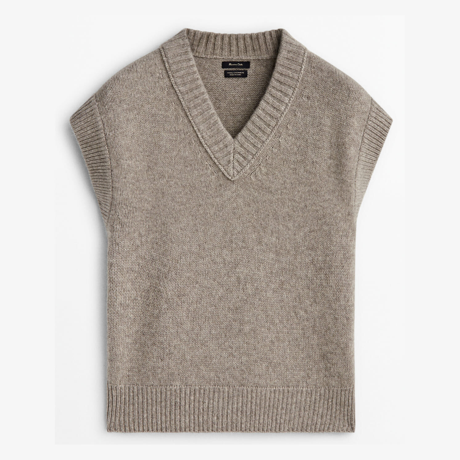

Жилет Massimo Dutti Wool And Cashmere Blend Knit, серовато-бежевый