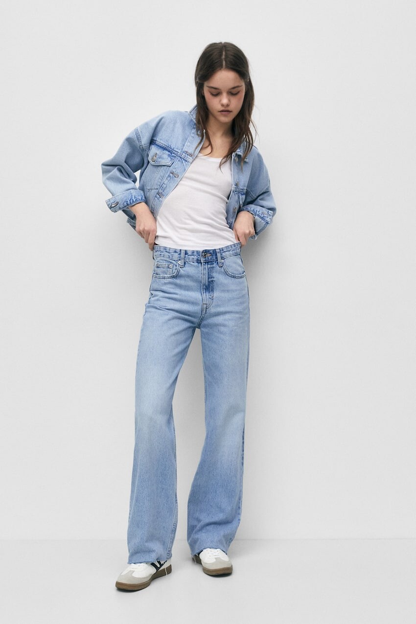 

Джинсы прямого кроя с завышенной талией Pull&Bear, бледно-голубой