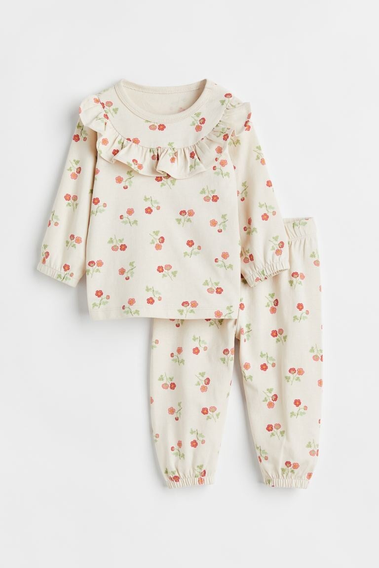 

Хлопковая пижама с оборками H&M, светло-бежевый/цветочный
