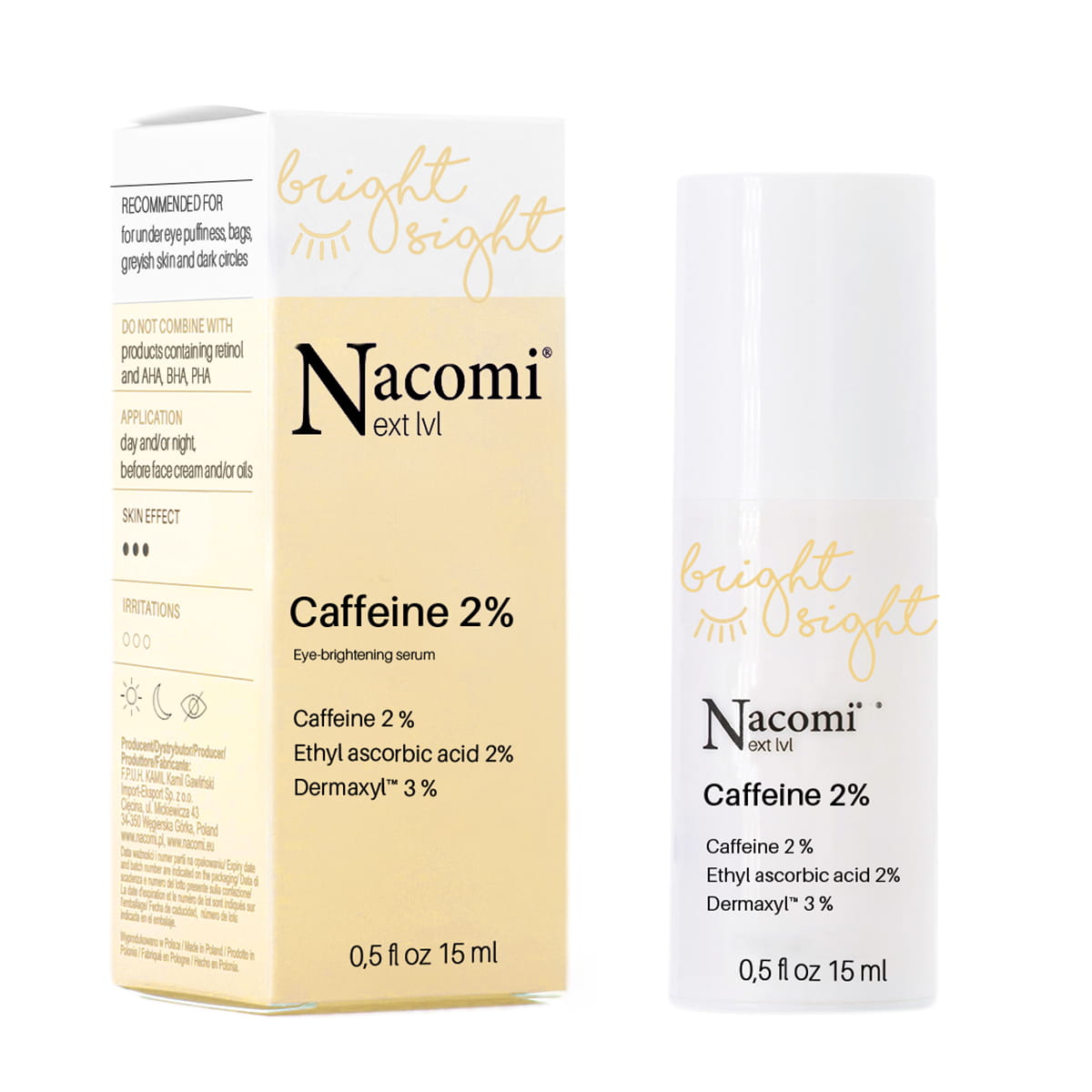 Nacomi Next Level осветляющая сыворотка для глаз с кофеином 2% 15мл skincare 10% витамин с осветляющая сыворотка для глаз
