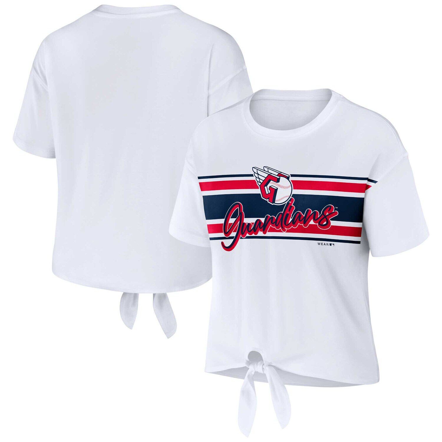 

Женская WEAR by Erin Andrews Белая футболка Cleveland Guardians с завязкой спереди, Белый