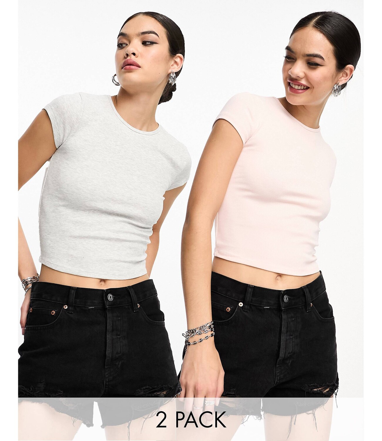 

Комплект из 2 футболок в рубчик для малышей Bershka светло-серого и розового цветов, Розовый