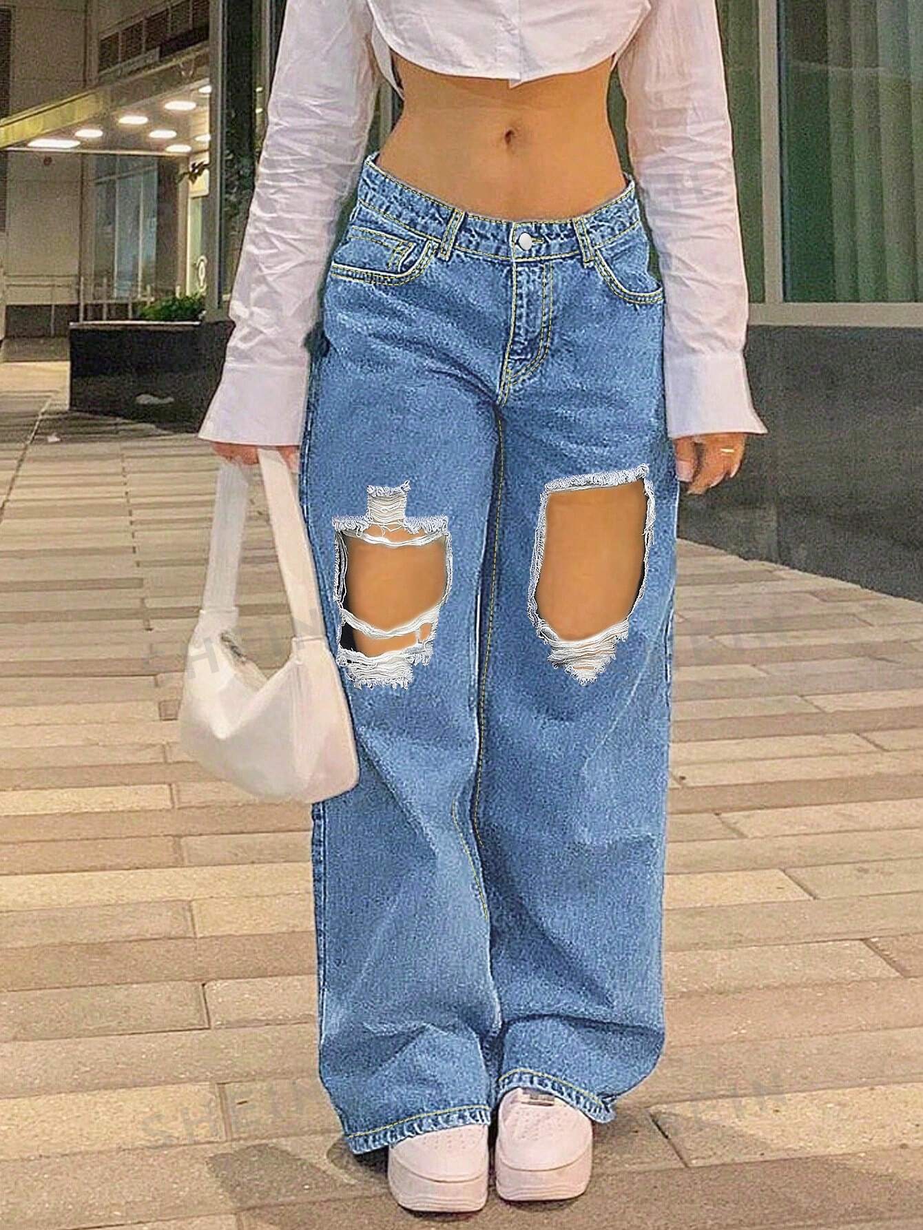 цена Женские прямые джинсы с карманами, легкая стирка