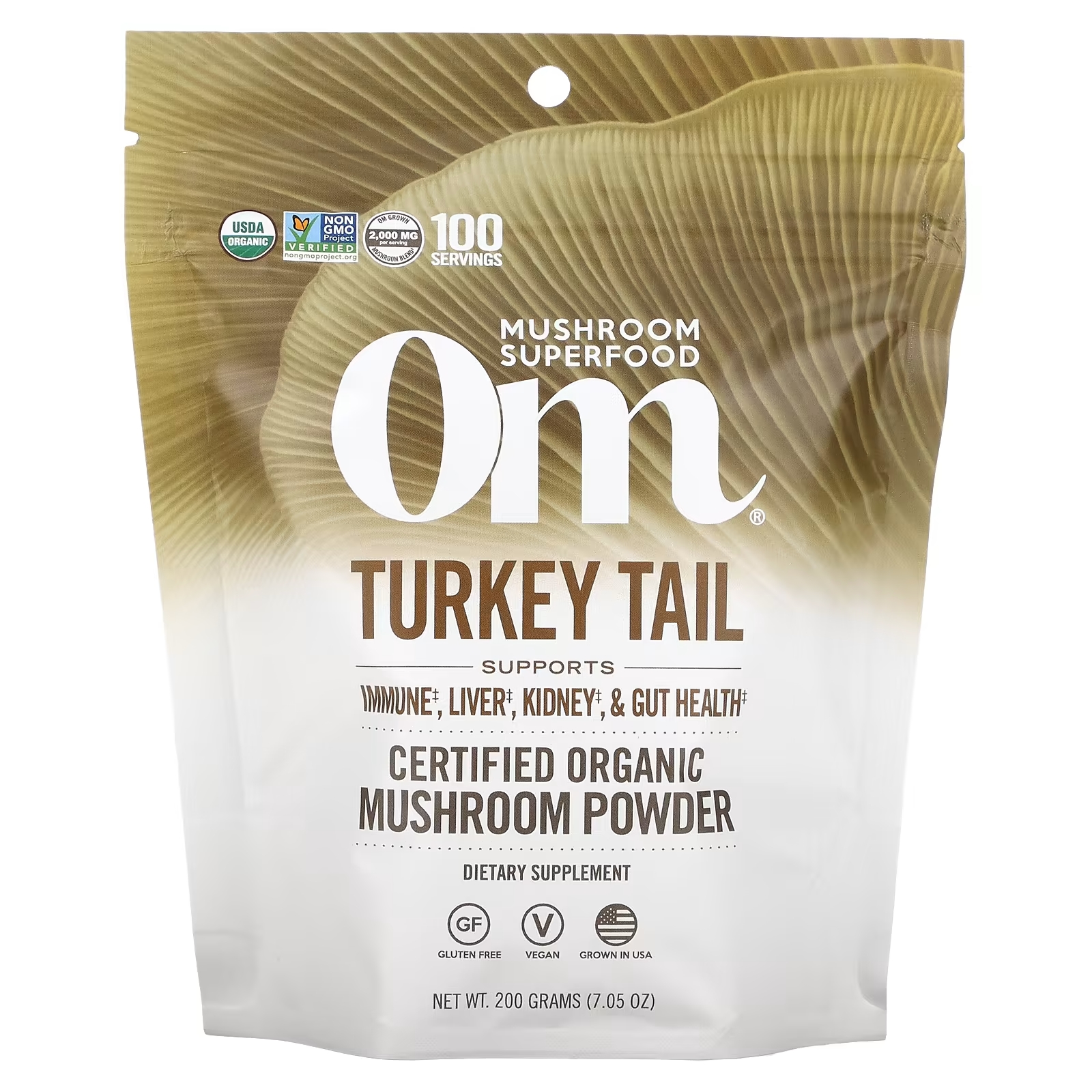 Органический Грибной Порошок Om Mushrooms Turkey Tail, 200 г