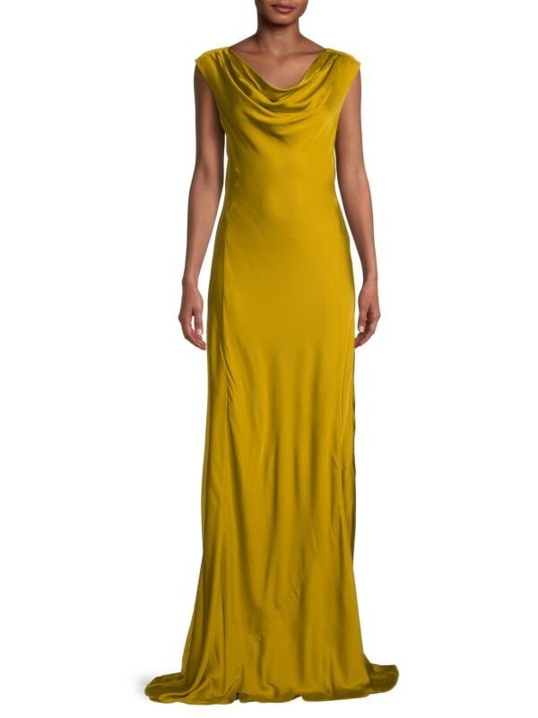 

Биасовое платье Donna Karan из шармеза с драпировкой, chartreuse