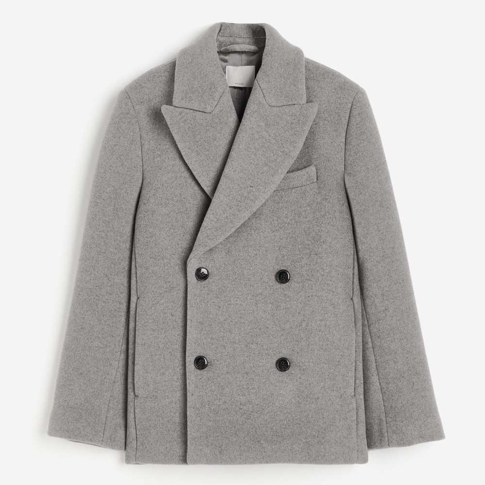 Пальто H&M Wool-blend Double-breasted, серо-бежевый