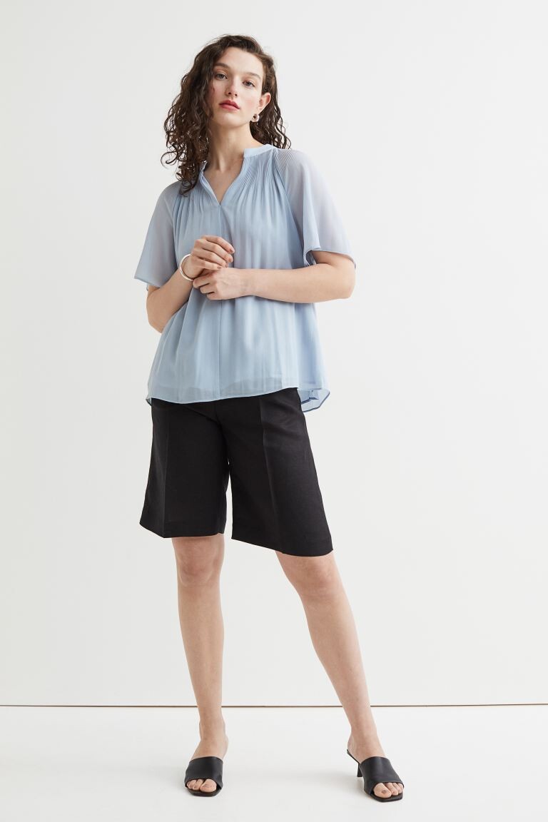 

Плиссированная блузка H&M, светло-синий