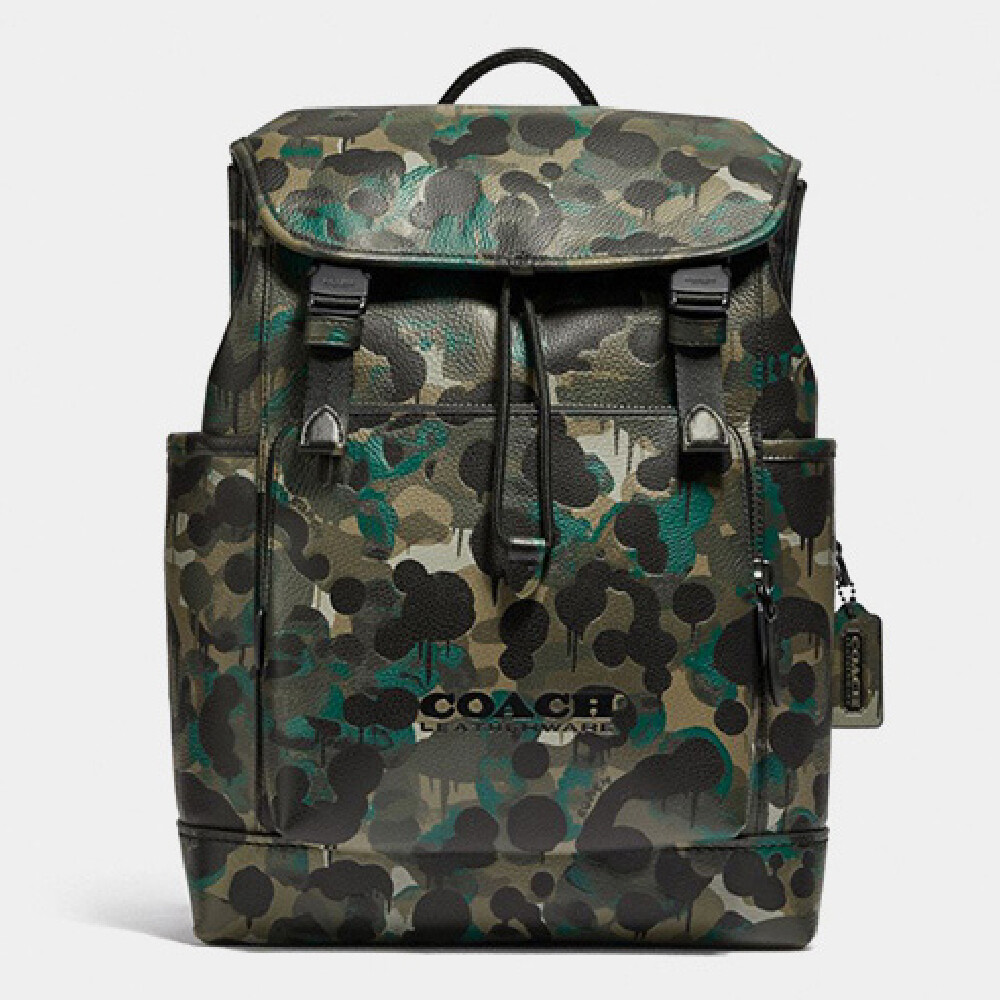 

Рюкзак Coach Outlet League Flap Backpack With Camo Print, темно-зеленый/черный