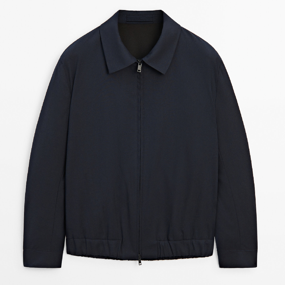 Куртка Massimo Dutti Technical Wool Bomber, темно-синий куртка бомбер massimo dutti suede leather бежевый