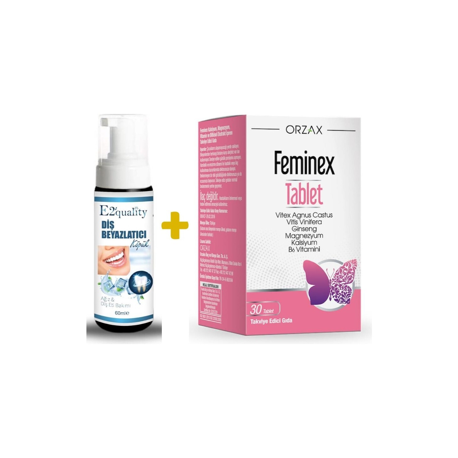 

Пена для отбеливания зубов Orzax E2' Quality + Пищевая добавка Orzax Feminex, 30 таблеток