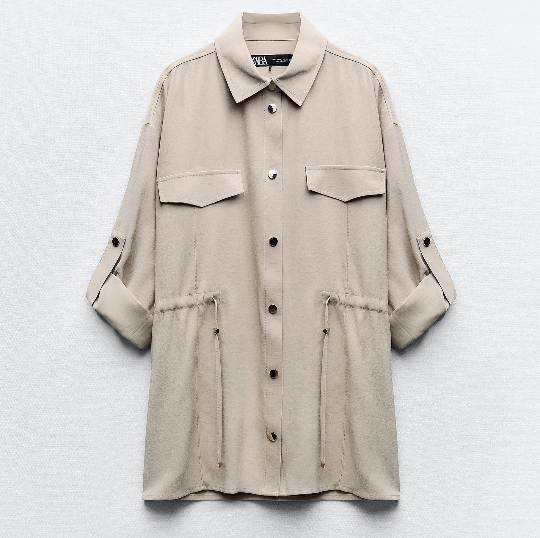 Куртка-рубашка Zara With Drawstring Waist, светло-бежевый