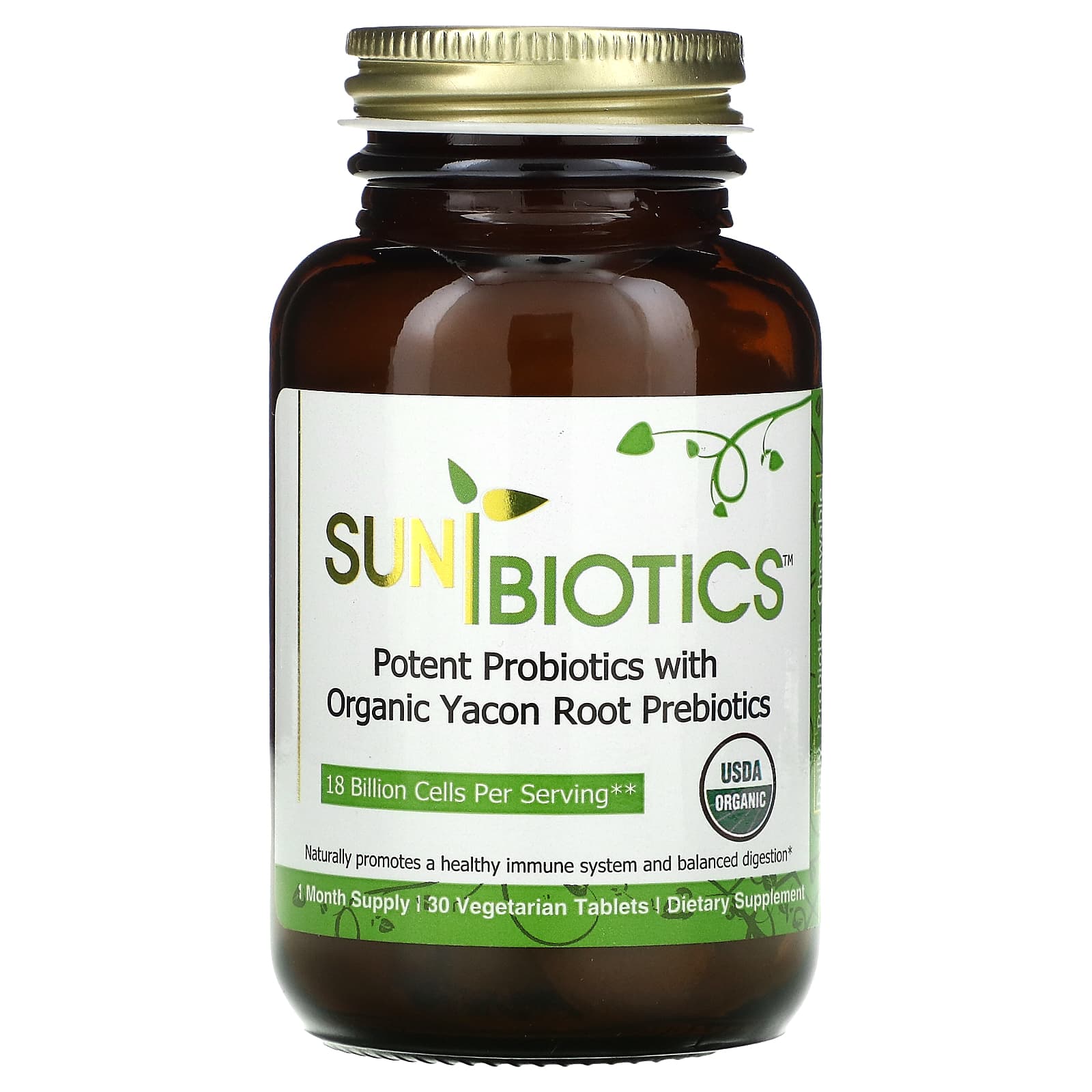 Пробиотики Sunbiotics с органическими пребиотиками корня якона, 30 вегетарианских таблеток