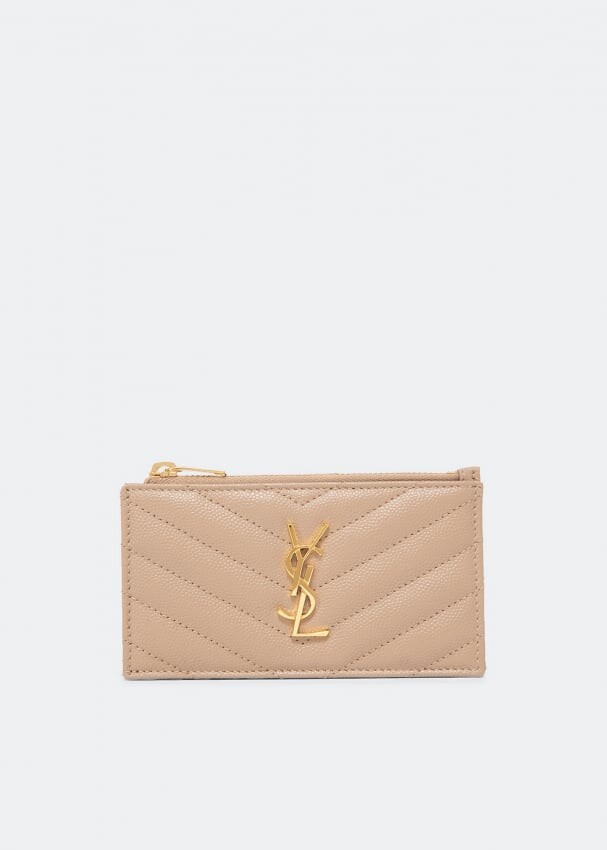 

Картхолдер SAINT LAURENT Monogramme zippered fragment card case, бежевый