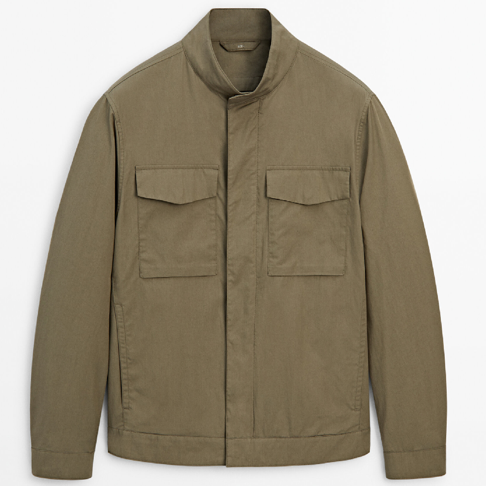 Куртка-рубашка Massimo Dutti Zip-up With Chest Pockets, хаки рубашка massimo dutti stretch poplin белый
