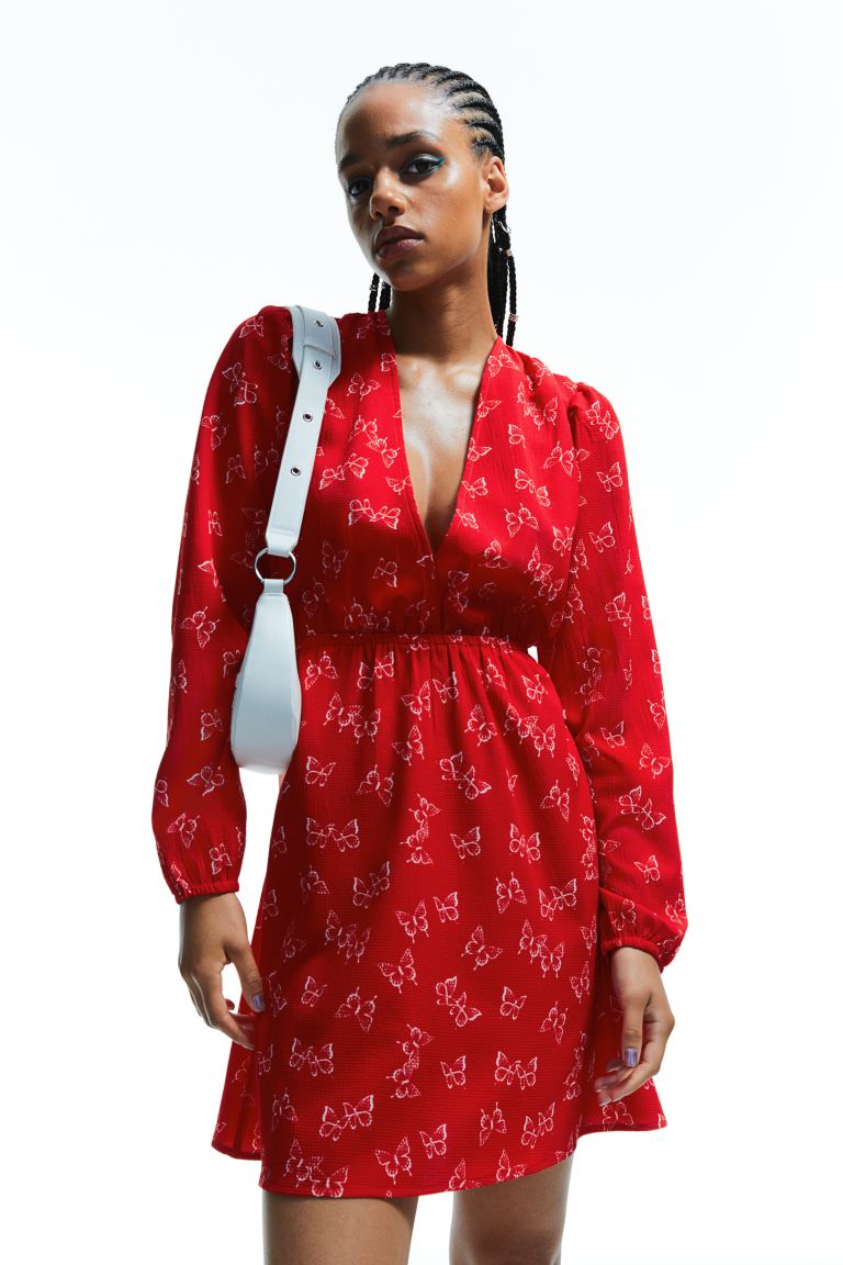 Платье из крепа H&M, красный/бабочки