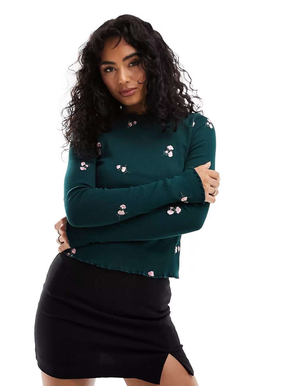

Лонгслив Asos Design Floral Embroidered, темно-зеленый