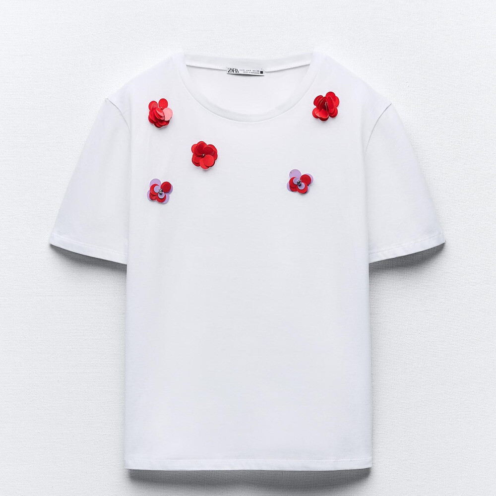 

Футболка Zara Contrast Flower, белый