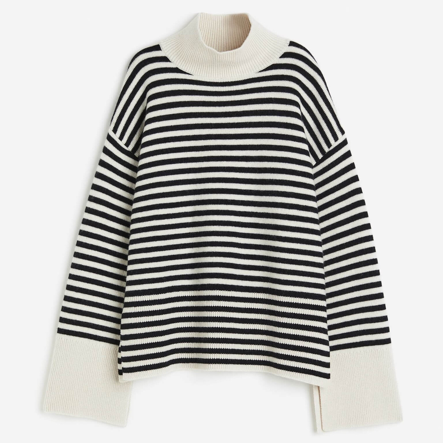 

Свитер H&M Oversized Mock-turtleneck Striped, кремовый/черный