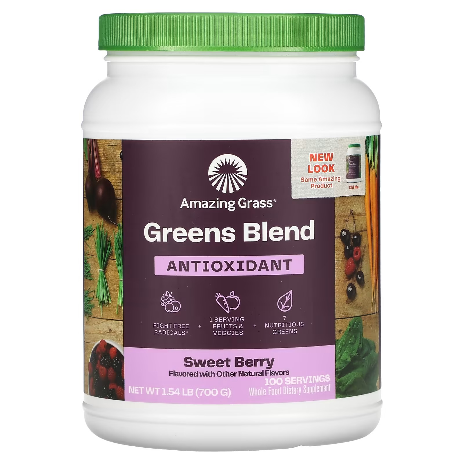 цена Amazing Grass, суперфуды зелени, с антиоксидантами, ягодный вкус, 700 мг (24,7 унций)