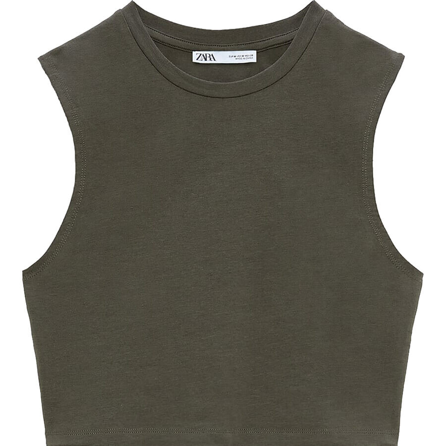 

Футболка Zara Cropped Cotton, хаки