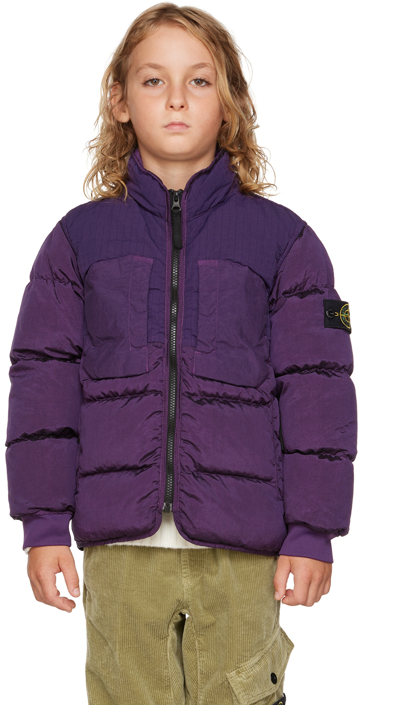 Детская фиолетовая нейлоновая металлическая куртка Stone Island Junior