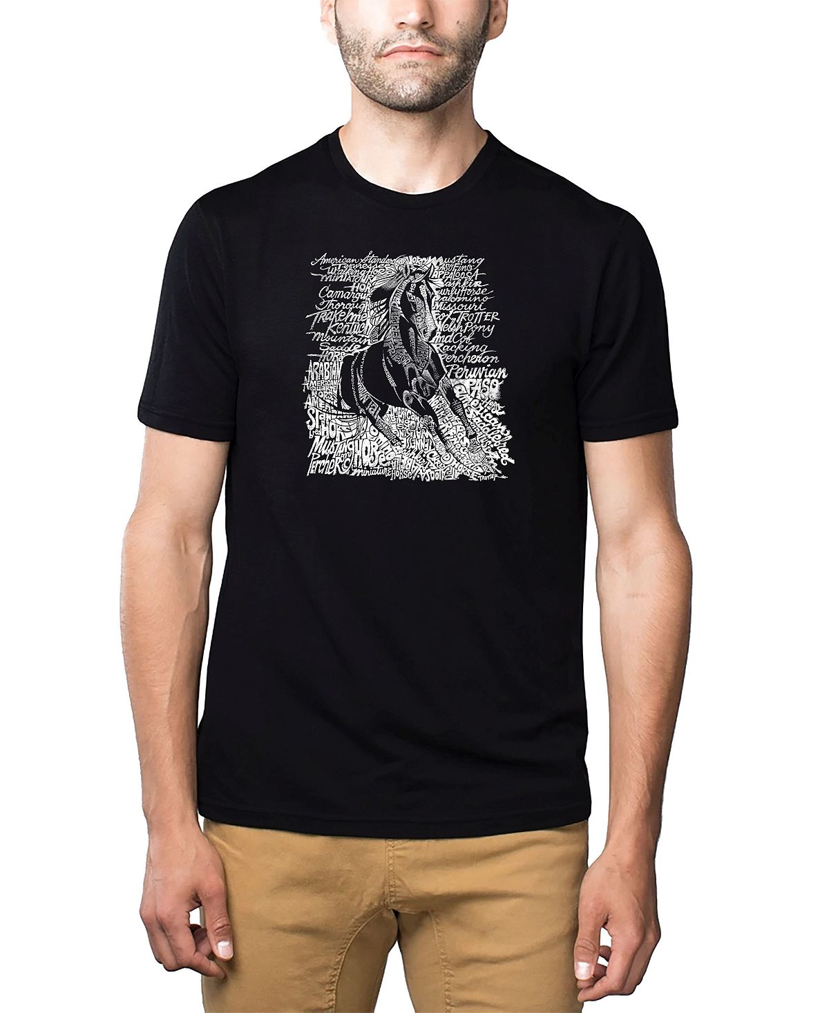 Мужская футболка premium word art - породы лошадей LA Pop Art, черный