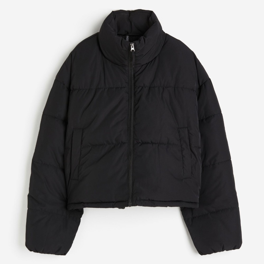 Куртка H&M, черный зимняя новая женская короткая стеганая куртка в корейском стиле с хлопковой подкладкой свободная стеганая куртка