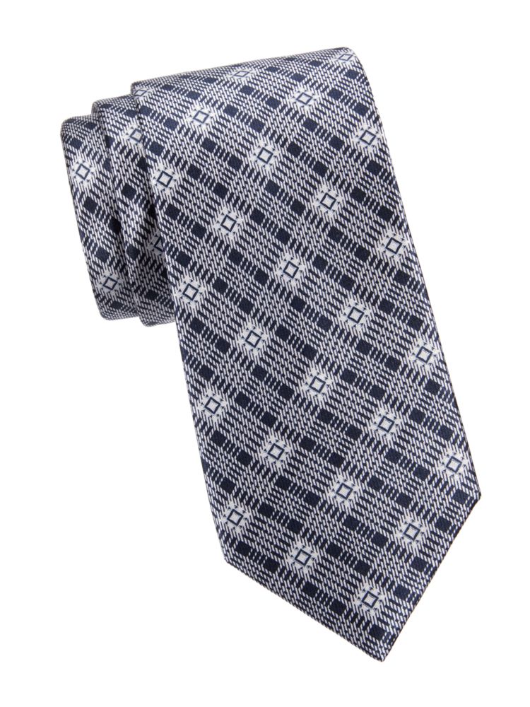 Шелковый галстук в клетку с бриллиантами Brioni, цвет Black Blue