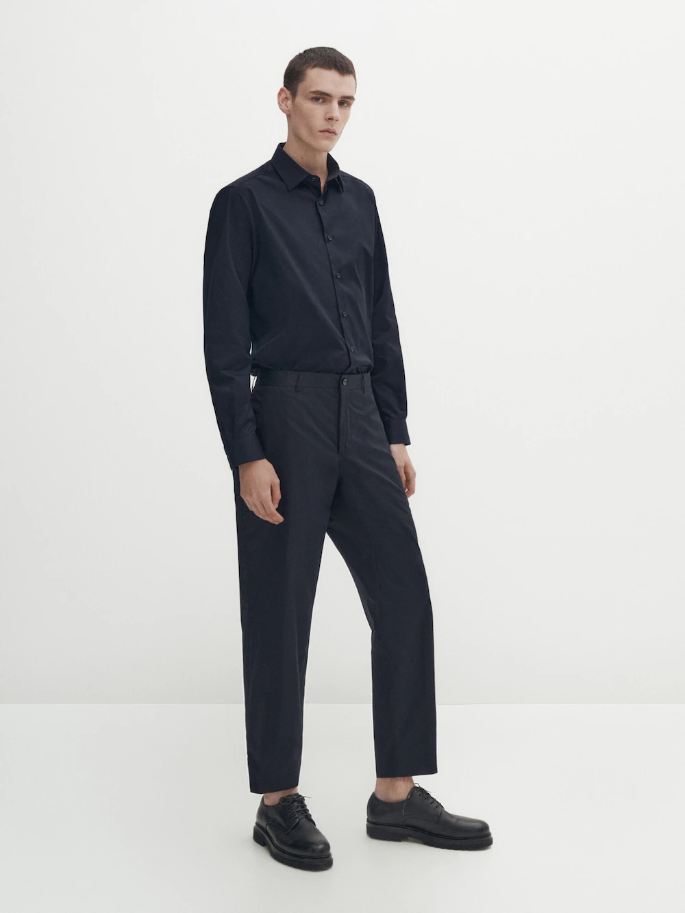 

Рубашка облегающего кроя из хлопковой саржи эластич Massimo Dutti, синий