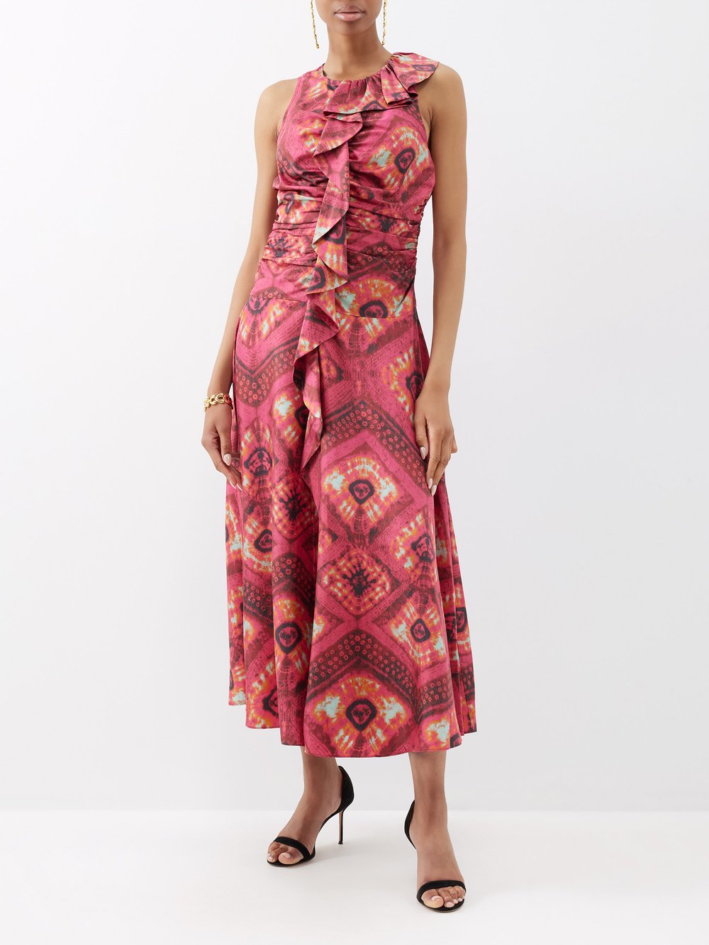 Платье миди othella из шелка, окрашенного в цвет шибори, с оборками Ulla Johnson, розовый
