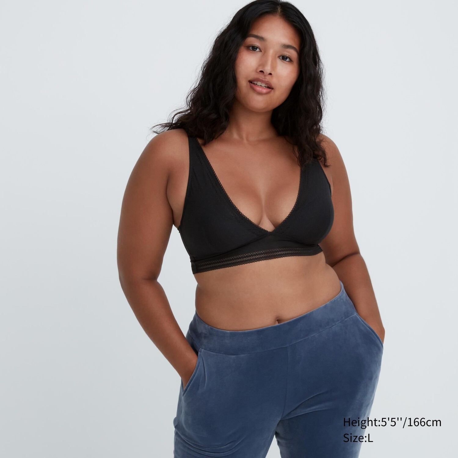 

Кружевной бюстгальтер без шнуровки Relax с глубоким вырезом Uniqlo, черный
