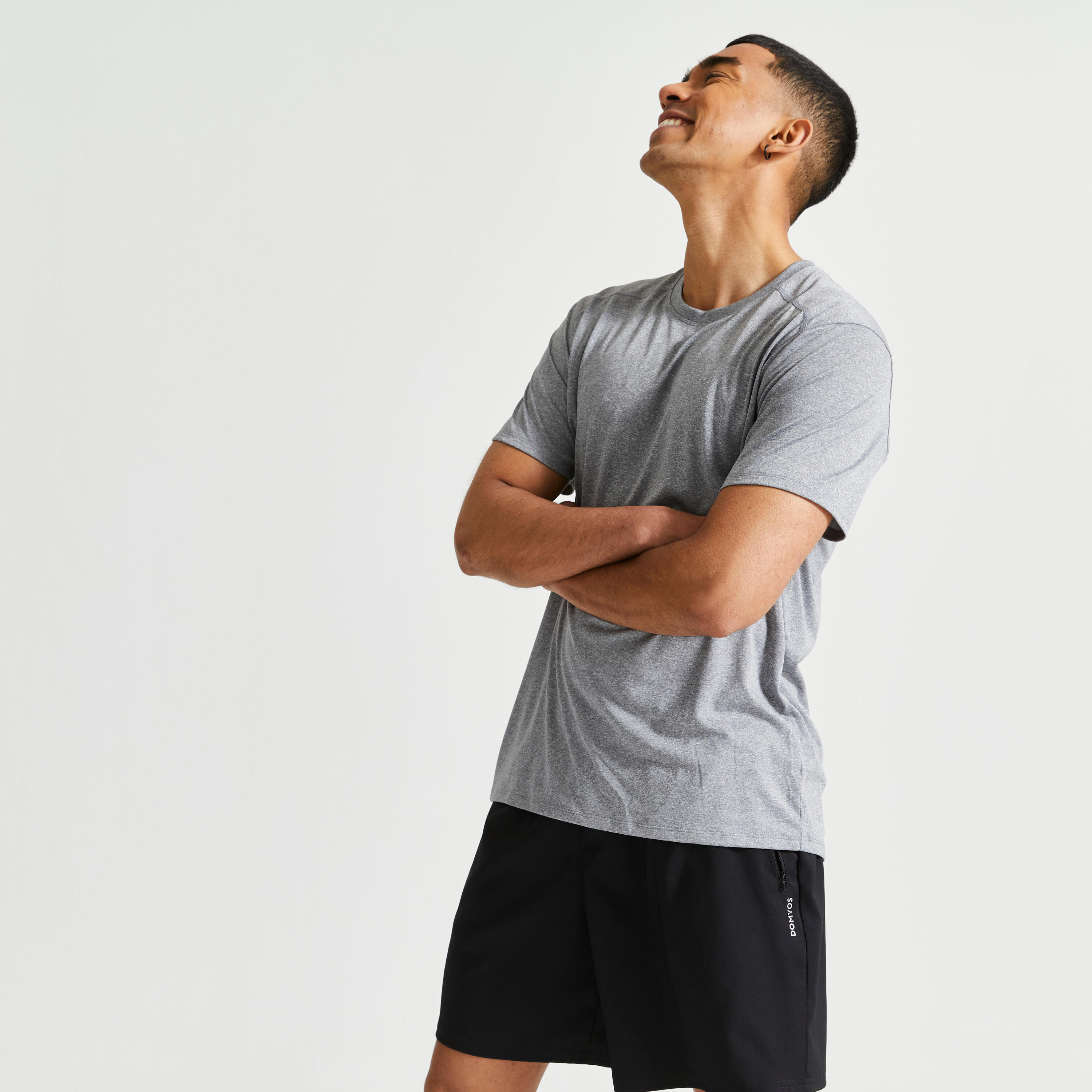 Спортивная футболка мужская дышащая с круглым вырезом вереск серый DOMYOS, стальной серый/космический серый футболка domyos спортивная 50 размер