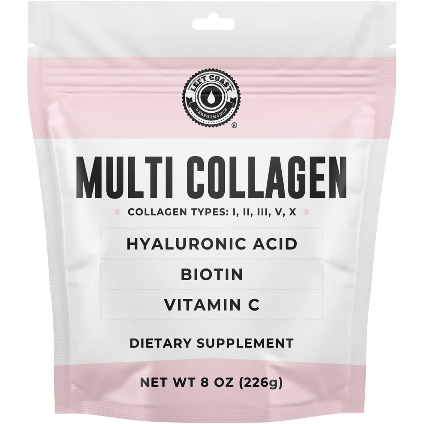 Коллаген Left Coast Performance Multi Powder With Biotin Hyaluronic Acid Vitamin C, 226 гр