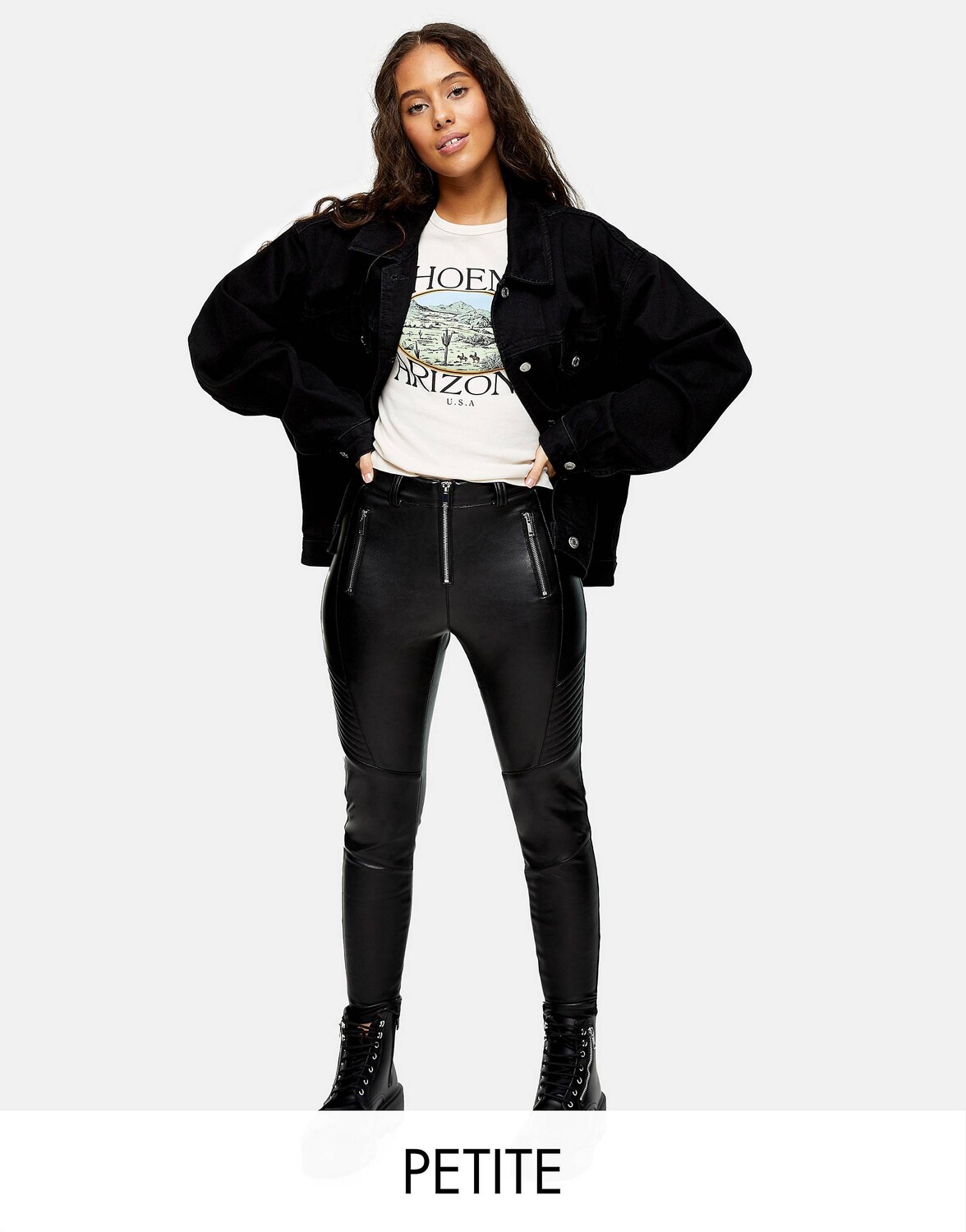 

Черные байкерские брюки из искусственной кожи Topshop Petite