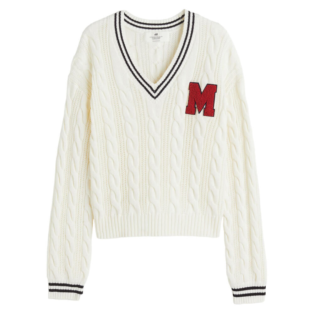 

Джемпер H&M Knit Cotton, натуральный белый/красный
