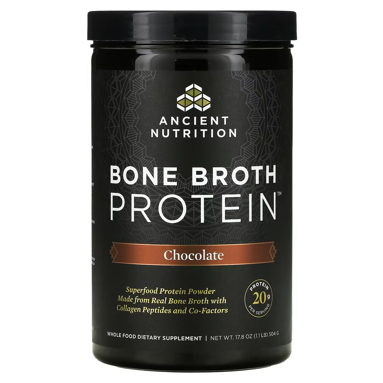 Dr. Axe / Ancient Nutrition, Bone Broth Protein, шоколад, 1,1 фунта (17,8 унции) sports research коллагеновый протеин bone broth шоколад 480 г 1 06 фунта