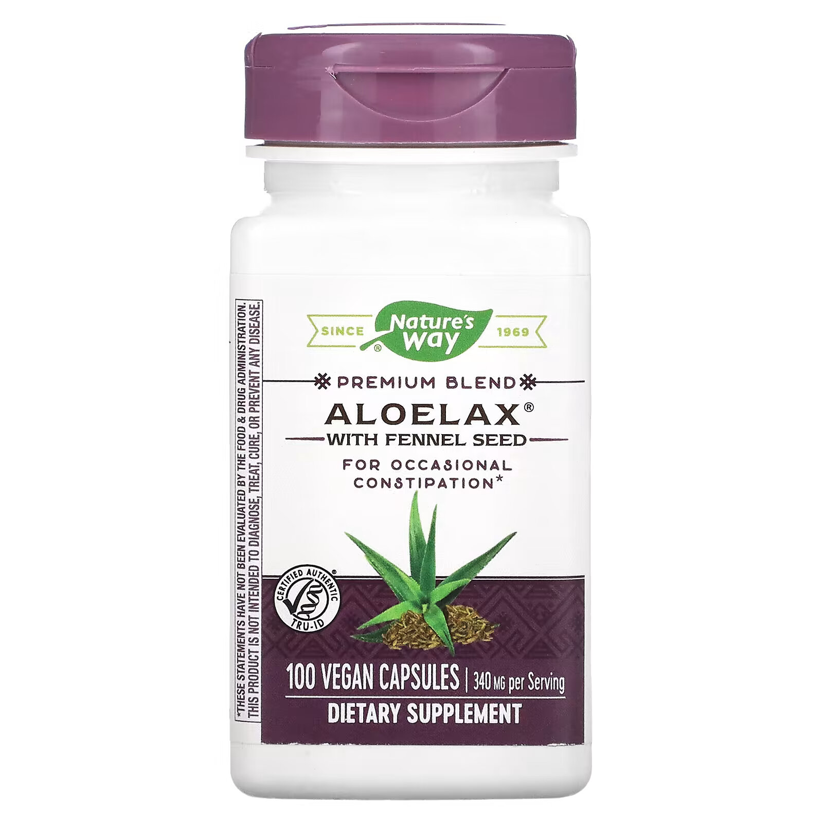 Алоэлакс с семенами фенхеля Nature's Way 340 мг, 100 веганских капсул