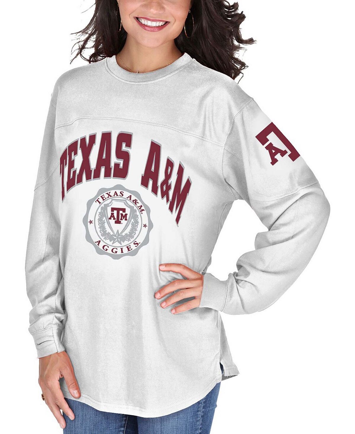 

Женская белая футболка с длинным рукавом Texas A&M Aggies Edith Pressbox, белый