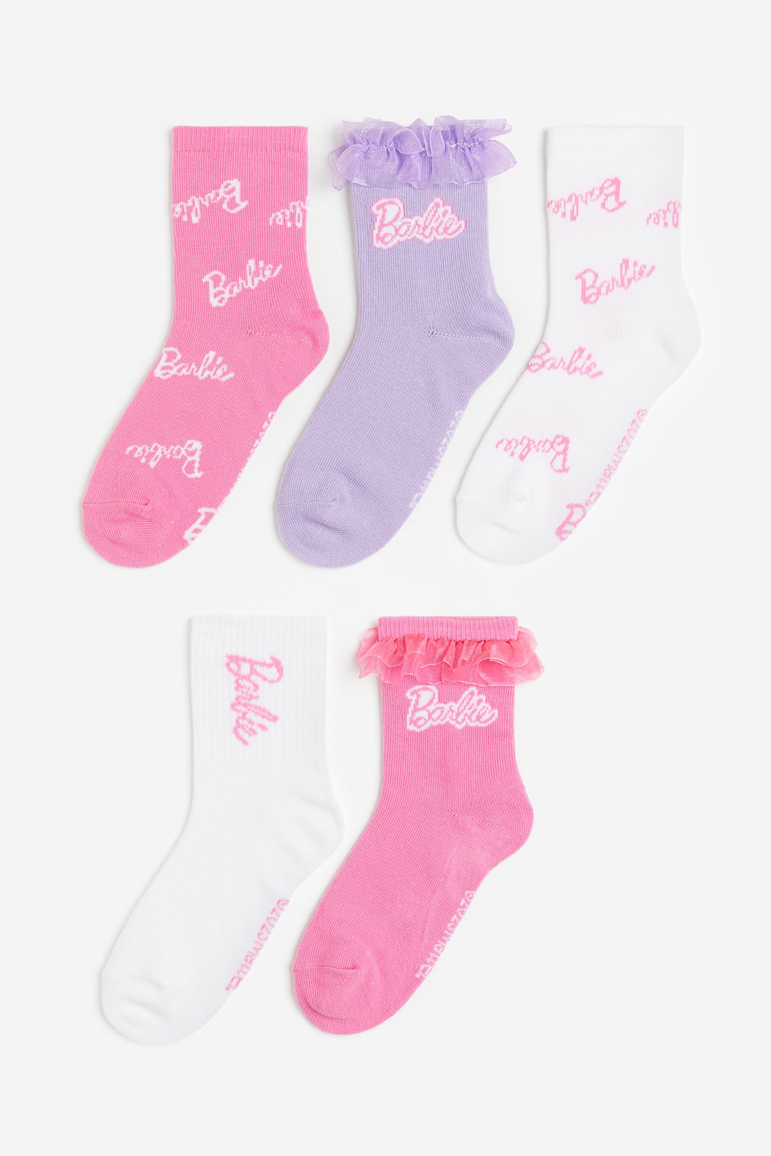 Набор носков H&M Kids Barbie, 5 предметов, белый/розовый