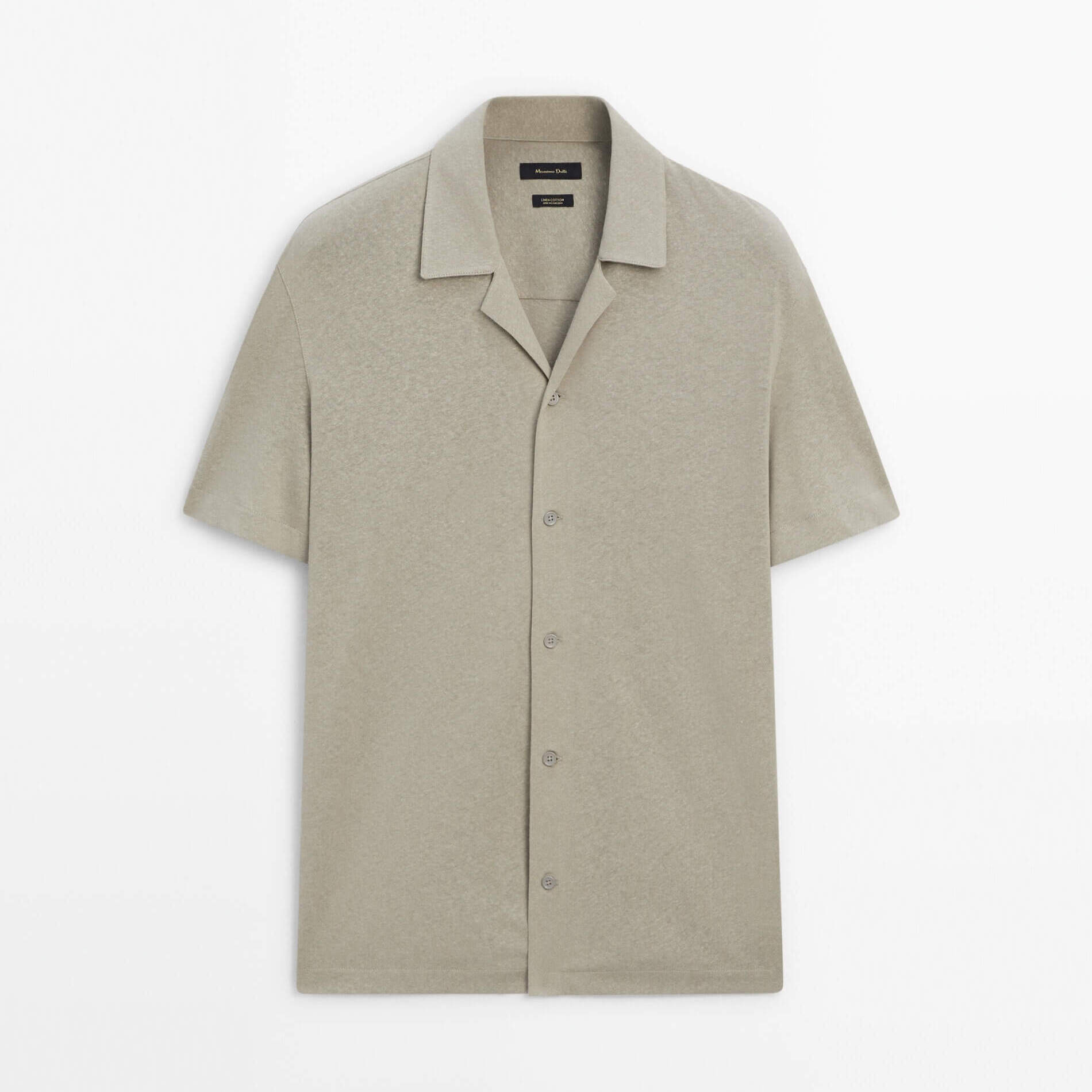 Рубашка Massimo Dutti Short Sleeve Linen And Cotton Blend, бежевый
